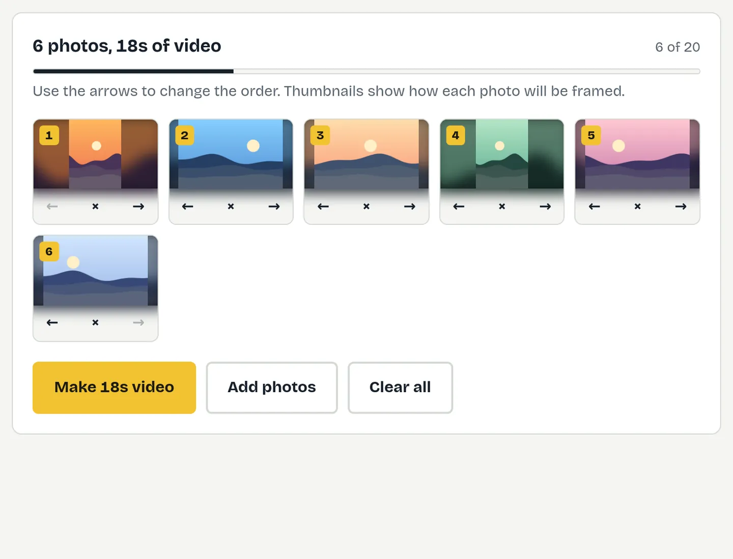 Listing photos arranged in order, ready to make a property video